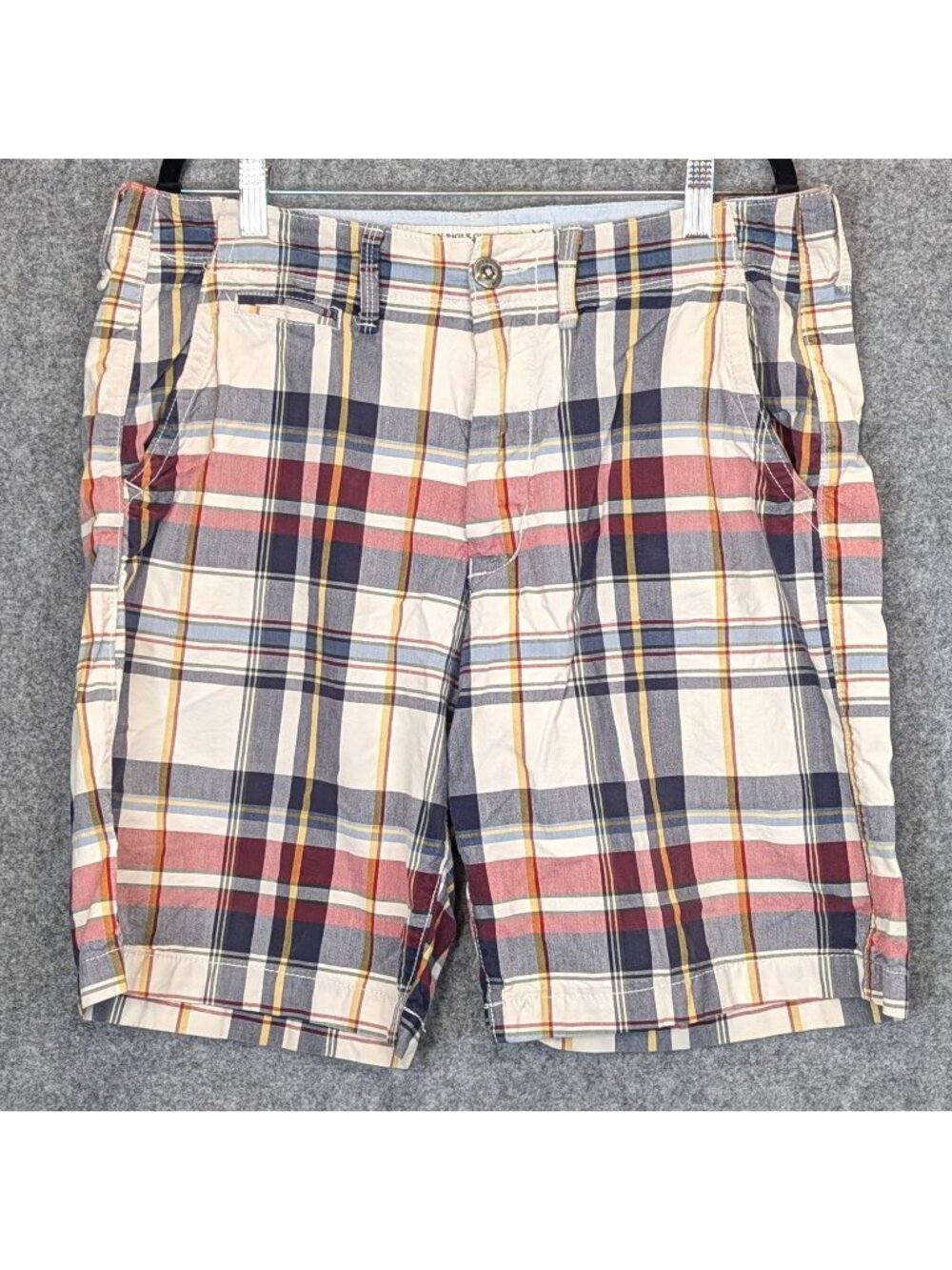 American Eagle Outfitters Mens Plaid Shorts 33 Red White Blue Cotton Blend